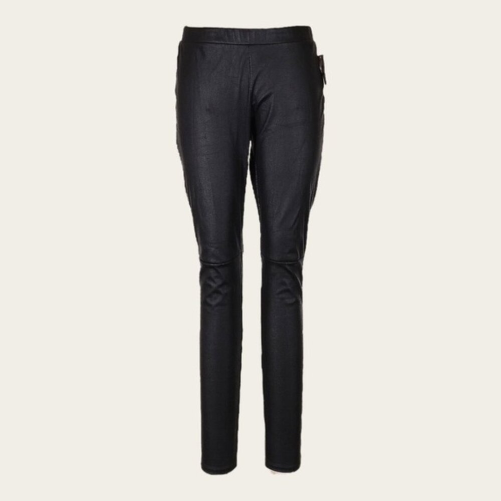 Trouve Faux Leather Classic Black Caviar Pull On Leggings Size L NWT